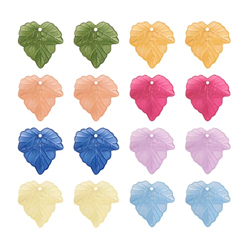 Crafans 50Pcs Frosted Acrylic Leaf Charms Spring Autumn Leaf Pendants Maple Leaves Beads Plant Petal Charms for Jewelry Making (Random Color) - color: Random Color