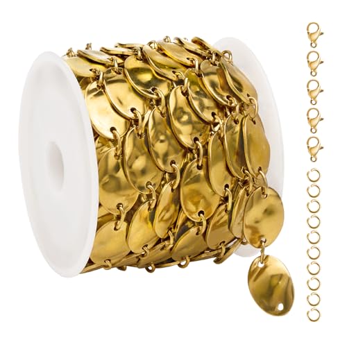 UMAOKANG 2 Yard Small Oval Chain for Jewelry Making Gold Plated Stainless Steel Chains Men and Women Necklace Bracelet DIY - color: Gold Small Oval
