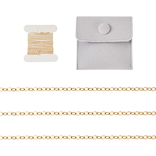 Elecrelive 3.28FT 14K Gold Filled Chains 1.5mm Brass Cable Chains Thin Weldable Link Curb Necklace for Permanent Jewelry Necklace Bracelet Making - color: Golden-Cable Chain