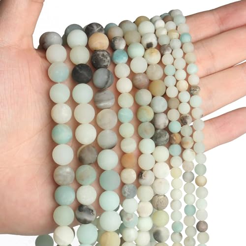 370Pcs Natural Frosted Amazonite Gemstone Beads Energy Healing Crystal Stone Round Loose Gemstone Stone Beads for Jewelry Making, DIY Bracelets Necklaces (Frosted Amazonite-4mm) - color: Frosted Amazonite-4mm