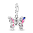 LAZA Charms for Bracelets 925 Sterling Silver Butterfly Summer Travel Ocean Lucky Charm Beads Pendant Jewelry for Women Mom - color: Pink Winged Butterfly