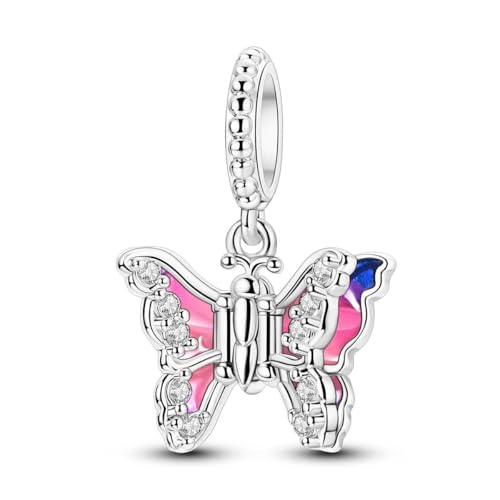 LAZA Charms for Bracelets 925 Sterling Silver Butterfly Summer Travel Ocean Lucky Charm Beads Pendant Jewelry for Women Mom - color: Pink Winged Butterfly