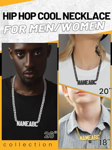 GoldChic JEWELRY Name Necklace Personalized for Men, Womens Custom Name Plate Chain, Stainless Steel Customized Old English Nameplate Choker with Curb Chains Custom, 16 inches to 30 inches - color: Cuban Chain 6 mm-Black(Large Pendant)