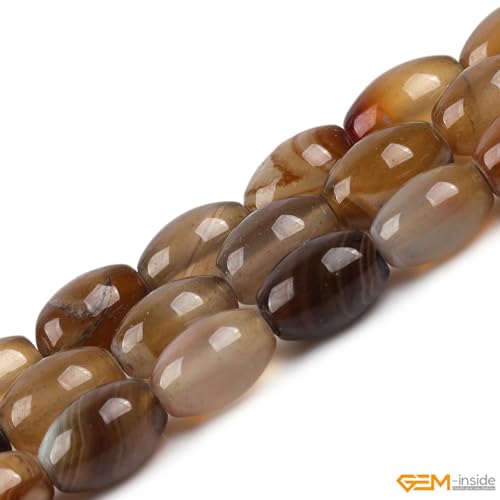 GEM-Inside 8x12mm Natural Brown Botswana Onyx Agate Stone Semi Precious Rice Olive Oval Chakras Beads for Jewelry Making DIY Handmade Craft Supplies 15" - size: Brown-8x12mm