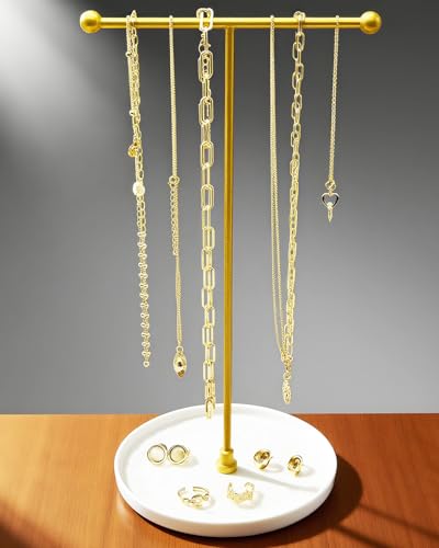 VROOMIUM Necklace Holder Stand - 6in Ceramic Base X 1ft Height, Aesthetic Decor for Bedroom, Jewelry Organizer for Necklace, Bracelets, Rings, Exhibidor de Collares- Classic White - color: Classic White
