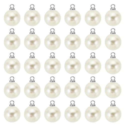 PATIKIL Pearl Charm, 100pcs Pearl Beads Faux Pearl Pendant Charm DIY for Jewelry Making Bracelets Earrings Necklace Crafts - color: Silvery Beige, size: 10mm
