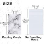 Earring Cards, Set Jewelry Making Supplies with 100 Pcs Earring Holder Cards 200 Pcs Earring Backs and 100 Jewelry Packaging for Earrings Necklace Jewelry Display, Bags 3.5x2.4 Inches (Marble White) - color: White Marble Pattern