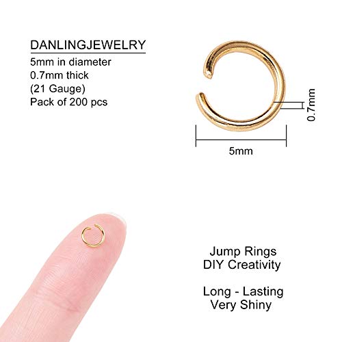 DanLingJewelry 200 pcs 304 Stainless Steel 23 Gauge Open Jump Rings 5mm for Jewelry Making Connectors Jewelry Finding Golden Color - color: 200 pcs - ф5mm δ 0.7mm - Golden