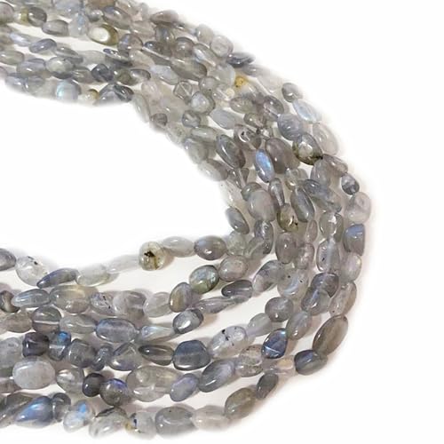 6-8mm Natural Labradorite Nuggets Oval Free Tumbled Pebble Semi Precious Gemstone Loose Stone Beads Approx 15.5 inch for DIY Jewelry Making - color: Labradorite