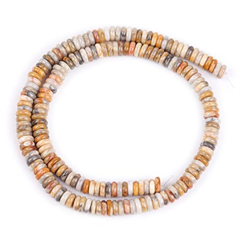 JOE FOREMAN 2x6mm Natural Yellow Crazy Lace Agate Stone Heishi Disc Rondelle Spacer Beads for Jewelry Making Full 15" Strand Energy Stone Healing Power Crystal - color: Yellow Crazy Lace Agate