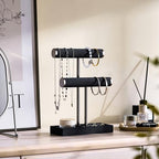 bussdis 2 Tier Bracelet Holder Display - Detachable T Bar Black Velvet Bracelet Holder, Jewelry Holder Organizer for Bracelet, Necklace, Earrings, Rings - color: Black