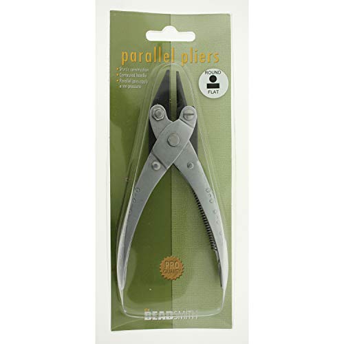 The Beadsmith Round/Flat Nose Parallel Pliers, 5.5 inches (140mm) Steel Tool for Jewelry Making, with Spring - style: Round Nose/Flat Nose - 140mm