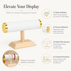 Jewelry bracelet Display T-Bar Stand 9 inch White PU Bracelet Holder with Gold Metal Ends 1-Tier Jewelry Organizer with Natural Pine Base, Bangle & Watch Display for Retail & Vanity - color: Round PU White