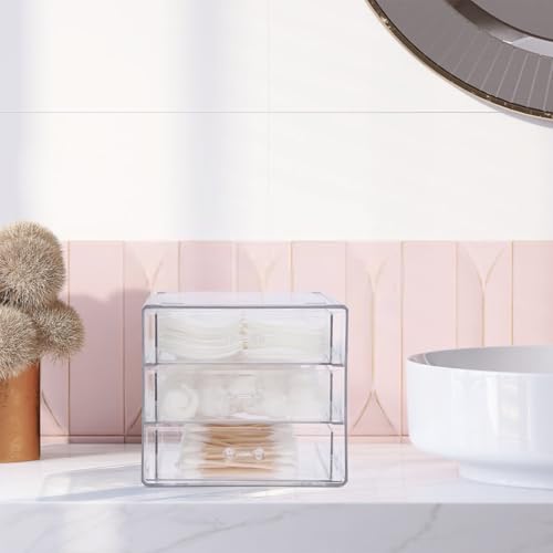 BTSKY Clear Acrylic Storage Organizer with Drawers, 3-Layer Desktop Organizer for Office Essentials, Multi-Purpose Stackable Container for Bathroom Vanity, Desk Makeup Jewelry Container Storage Box - size: 3-layer