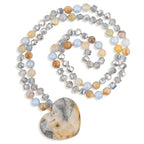Long Necklaces for Women Boho, Oval Waterdrop Turquoise Pendant, Natural Stone Beaded, Handmade,Vintage & Elegance, Boho Fashion Charm Beaded Necklace for Women - style: G-Tan Agate Pendant