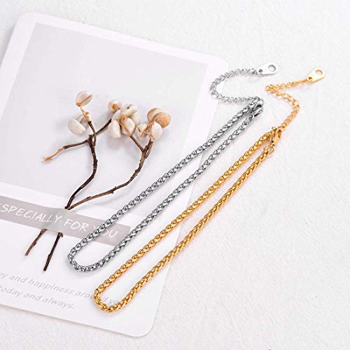U7 Women Girls Barefoot Jewelry 18K Gold or Rose Gold Stainless Steel Heart/Rope/Figaro/Cuban Chain Anklet Foot Bracelet, 25-30 CM Long - color: Stainless Steel-3mm-Wheat Chain