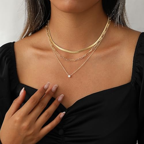Coshilta Layered Gold Necklaces for Women, 14K Plated Gold Sterling Silver Plated Dainty Pendant Necklace Set with Cubic Zirconia,Stackable Chain Choker,Trendy Personalized Jewelry Gift Non Tarnish - style: C-N0492-CZ