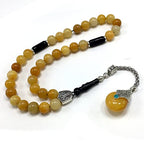 Simple Designed Natural Stone Worry Beads - Prayer Beads Tesbih-Tasbih-Tasbeeh-Misbaha-Subha-Sebha-Sibha-Rosary (Yellow Jade Natural Stone -8 mm 33- Beads/Drop Tassel) - color: Yellow Jade Natural Stone -8 mm 33- Beads / Drop Tassel