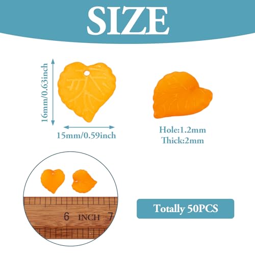 50Pcs Frosted Acrylic Leaf Charms Orange Transparent Plant Pendants Clear Autumn Leaves Beads Autumn Charms for Jewelry Making - color: Orange #2