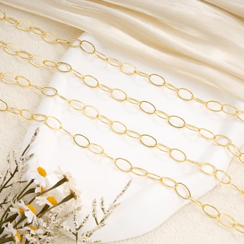 YOUBEIYEE 5 Meters Gold Plated Oval Jewelry Making Chains Roll Stainless Steel Chain Bulk for Women Necklace DIY - color: Ellipse Gold
