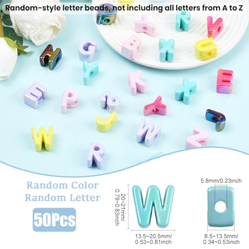 50Pcs Random Acrylic Letter Beads Large Alphabet Bead Bulk Chunky Capital Letters Iridescent UV Plated Initial Loose Spacer for Jewelry Making Keychain Bracelets Earrings Crafts Bag Decor - style: Style 2