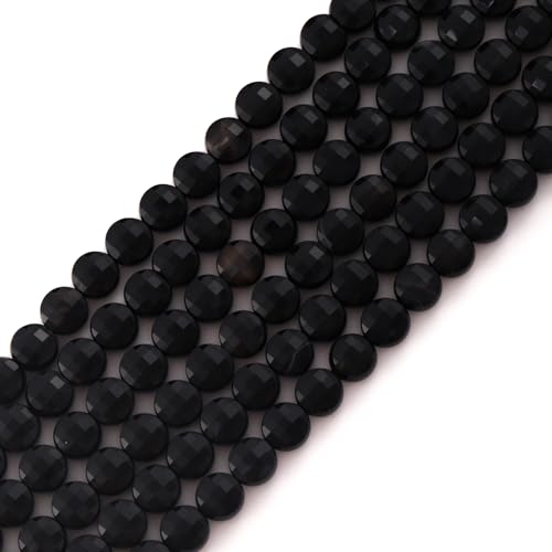 6mm Faceted Natural Black Agate Stone Beads Coin Disc Gemstone Spacer Beads for Jewelry Making DIY Bracelet Necklace - color: Black Agate