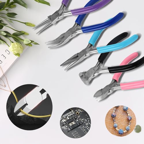 5 Pcs Jewelry Making Pliers Tools,Includes Needle,Round,Chain, Bent & Zipper Pliers for Repair, Wire Wrapping & Crafts DIY Craft Jewelry Making Supplies - style: 5pcs-Mixed Color