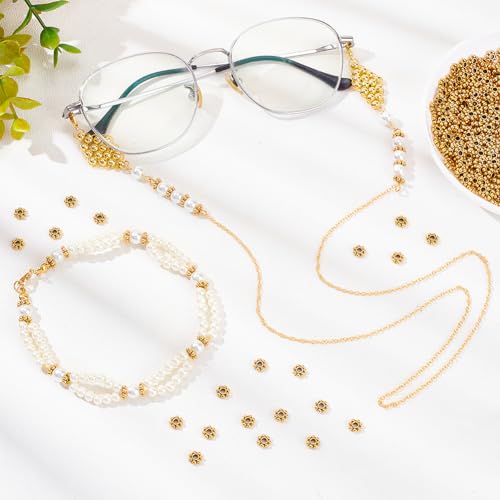 PH PandaHall 300pcs Tibetan Flower Spacer Beads, 6mm Antique Golden Alloy Daisy Beads Snowflake Loose Beads Jewelry Spacers for Bracelet Necklace Earring Jewelry Making Supplies - color: Antique Golden