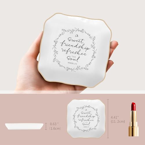 LITTLEBIGGER Friendship Gifts for Women – Christian Jewelry Dish – Forget Me Not Flower Trinket Tray, Friendship Gifts for Friend, Sisters in Christ, Mothers Day Gifts And Graduation Gifts - style: Friendship - F