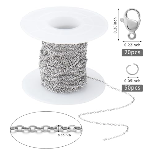 Topacket 33Feet Stainless Steel Necklace Chains Cable Link Chains for Jewelry Making DIY Craft Kit with Lobster Clasps Jump Rings - color: Stainless Steel, size: 1.5mm