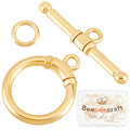 Beebeecraft 10 Sets 18K Gold Plated Toggle Jewelry Clasps Connectors Round Ring Toggle T Bar Clasps Sets for Necklace Bracelet Earring Making, 17x14mm - color: #3