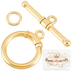 Beebeecraft 10 Sets 18K Gold Plated Toggle Jewelry Clasps Connectors Round Ring Toggle T Bar Clasps Sets for Necklace Bracelet Earring Making, 17x14mm - color: #3