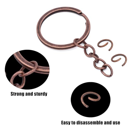50Pcs Keychain Key Ring with Chain Bulk Split Key Chain，1.1 Inch Key Chains Parts with Open Jump Ring Connector for Jewelry Making Crafts (Bronze) - color: 50Pcs Bronze