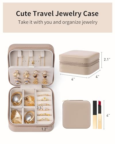 VLANDO Bridesmaid Proposal Gifts - Travel Jewelry Case, Small Travel Jewelry Organizer Box for Girls Women - Toffee - color: Toffee