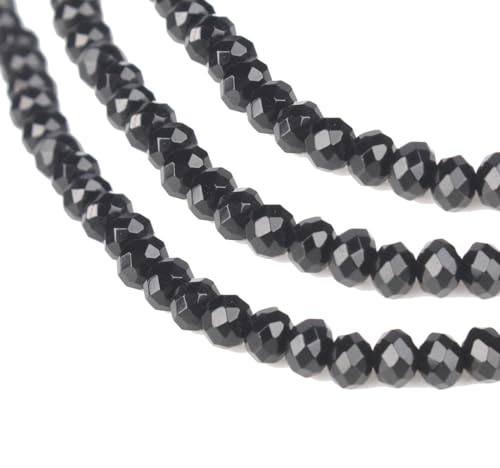 Perlin Agate & Jasper Gemstone Strand Beads 4 mm Rondelle 110 Pieces Jewellery Beads Semi-Precious Stone for Jewellery Necklace Bracelet Earrings (Black) - color: black