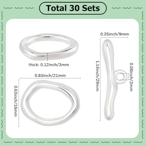 SUNNYCLUE 1 Box 30 Sets Oval Toggle Clasp Toggle Bracelet Clasps Silver Metal T Bar Wave Rings Connector Linking End Closures Findings for Beginner Crafts Bracelets Necklaces Shoe Accessories Women - style: Style 1