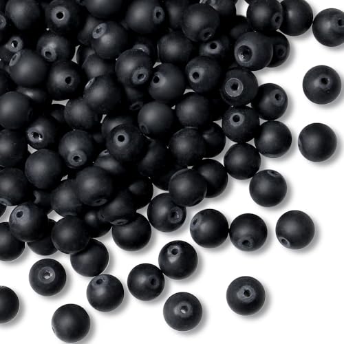DUQGUHO Matte Agate Beads 8mm Natural Crystal Black Round Polishing Stone Genuine Gemstone Beads for DIY Jewelry Making 47 Pcs - color: Black#4