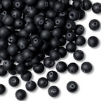 DUQGUHO Matte Agate Beads 8mm Natural Crystal Black Round Polishing Stone Genuine Gemstone Beads for DIY Jewelry Making 47 Pcs - color: Black#4