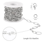 SMYHTGLIF 5 Meters Silver Stainless Steel Chain for Jewelry Making Round Wire Paperclip Chain Bulk Oval Link Jewelry Findings - color: Ellipse Silver
