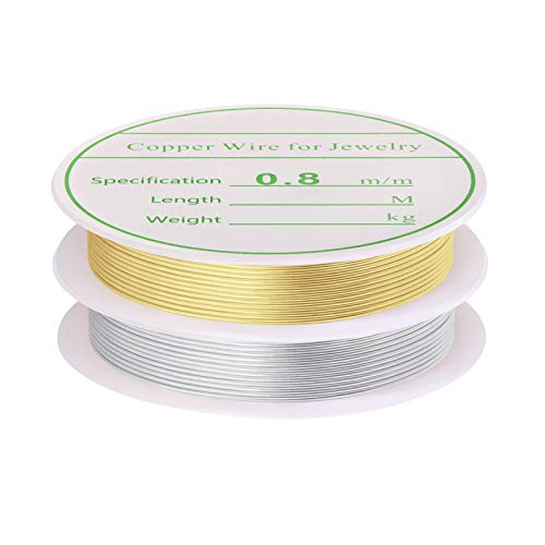 2 Pack Jewelry Craft Wire - 20 Gauge Tarnish Resistant Copper Beading Wire for Jewelry Making, 0.8mm X 3m Each (Gold, Silver) - color: Gold,Silver