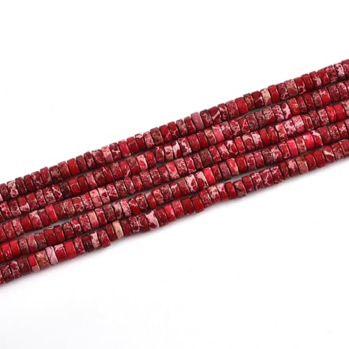 190pcs 4x2mm Red Natural Sea Sediment Imperial Jasper Heishi Disc Rondelle Spacer Stone Semi Precious Gemstone Loose Beads for Jewelry Making 15 Inch - color: Red Imperial, size: 4x2mm