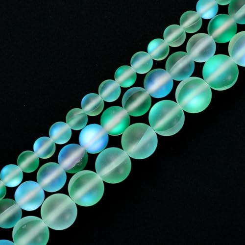 uxcell Matte Crystal Glass Beads 8mm Synthetic Frosted Shining Semi-Precious Round Loose Beads Synthetic Moonstone for Jewelry Making DIY Bracelet, Green - color: Green, size: 8mm