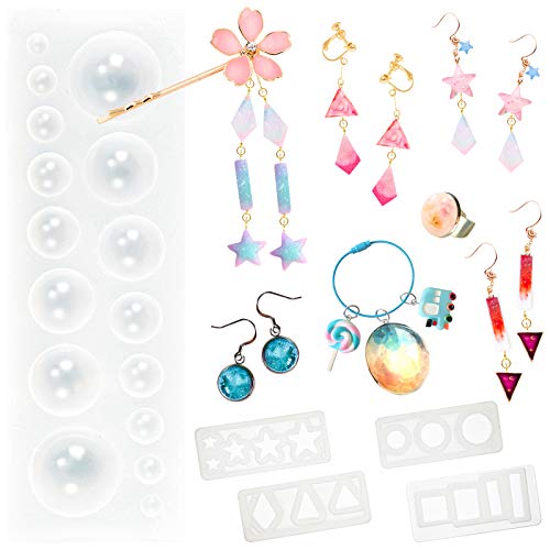 FUNSHOWCASE Cabochon Gemstone Silicone Mold for Fondant Cake Decoration, Polymer Clay Craft, UV Resin Epoxy Casting, Jewelry Making Shapes of Dome Circle Star Triangle Square Rectangle Bar 31-Cavity - color: 31 Cavities 18 Designs
