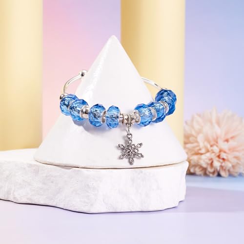 100pcs 14mm Large Hole Beads Glass Crystal Faceted Beads Blue European Crystal Spacer Bead for Necklace Earring Bracelet Crafts Jewelry Making - color: Blue