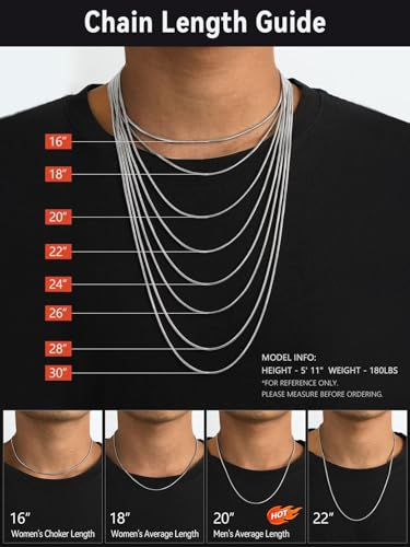 FaithHeart Stainless Steel Chains for Men, Silver/Black/14K Gold Plated Snake/Wheat/Box/Rope/Rolo Chain Necklace 16-30 Inches with Delicate Gift Box - color: 01. Snake Chain-Silver, size: Length 30 Inches