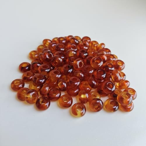 Large Hole Beads for Jewelry Making-100pcs 14mm European Rondelle Spacer Beads,Big Hole for Bracelets(Brown) - color: Brown