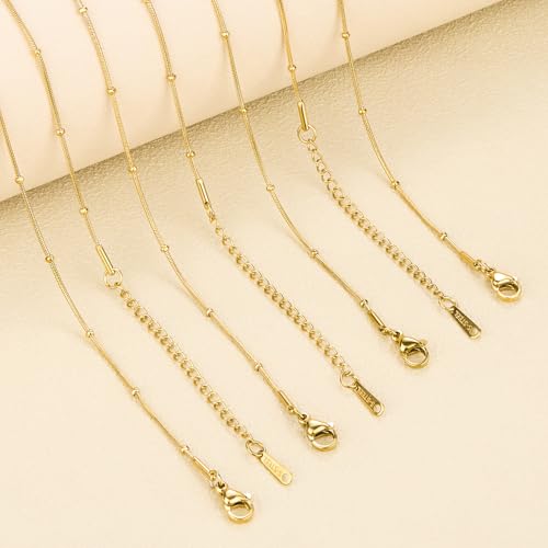 12 Pack Gold Stainless Steel Round Snake Chain Necklace Bulk DIY Craft Adjustable Jewelry Necklace Chain for Women Men - color: Gold Snake Bead, size: 20 inches