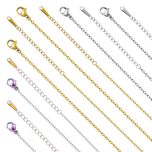 25 Pack Multicolor Necklace Chain Bulk Stainless Steel Chain for Jewelry Making Thin Cable Necklace for Women - color: Colorful Cable Chain