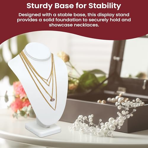 Novel Box White Leatherette Stand Jewelry Necklace Display 5.5x3x7.5 Inches - Freestanding Travel Necklace Holder Stand - Necklace Mannequin Organizer Stands - Necklace Displays Small - color: White Leatherette, size: Small