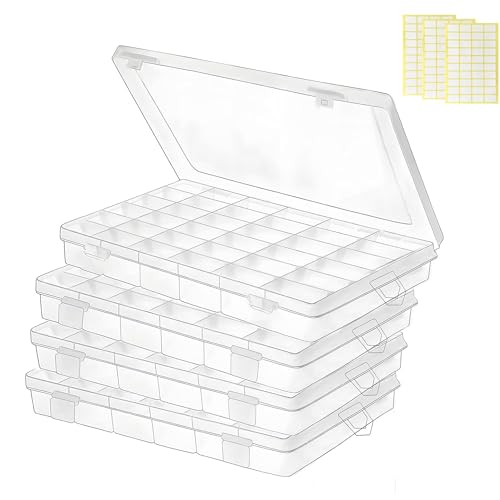 Plastic Organizer Container Box,36 Large Grids Clear Plastic Organizer Box with Adjustable Dividers Craft Organizers (Clear-4pack-144 Grids) - color: Clear-4pack-144 Grids